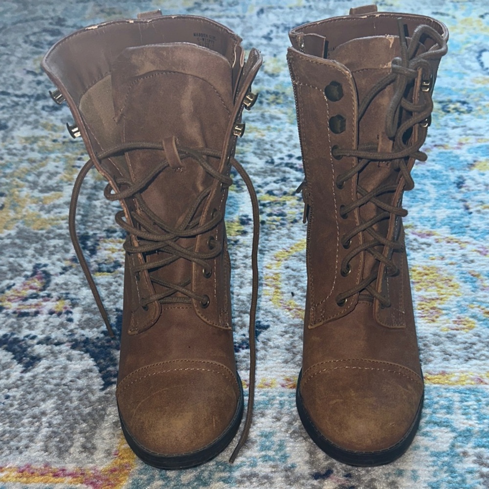 Madden Girl Tan Lace-Up Combat Boots